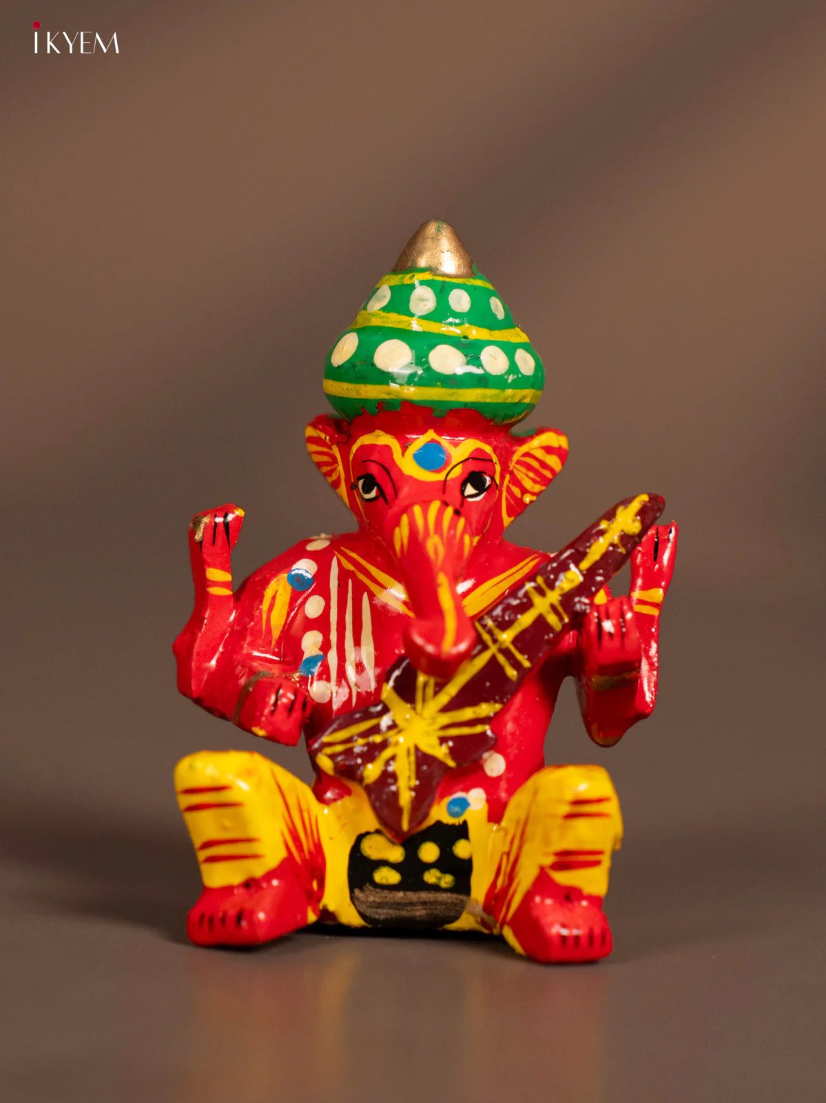 Wooden Kondapalli Hand Painted Set of 6 Small Sitting Musical Ganesh - KH18133 - Image 3