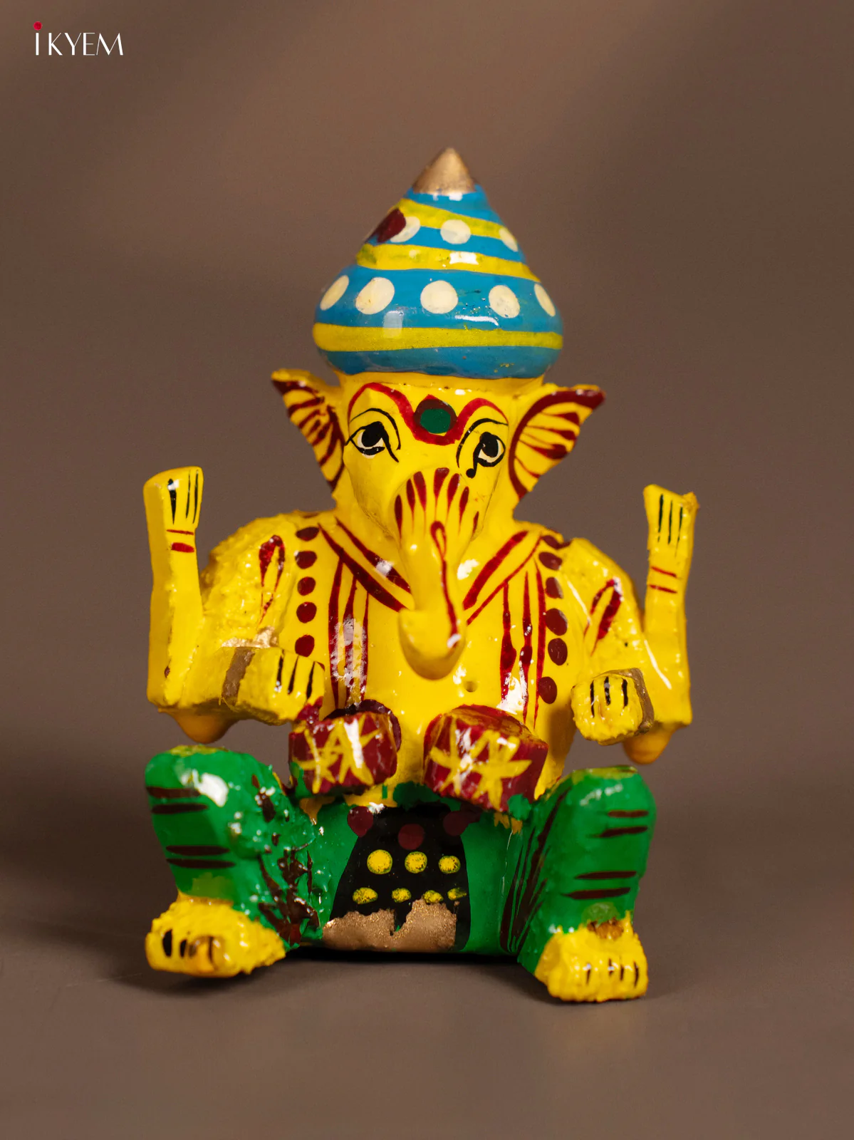 Wooden Kondapalli Hand Painted Set of 6 Small Sitting Musical Ganesh - KH18133 - Image 6