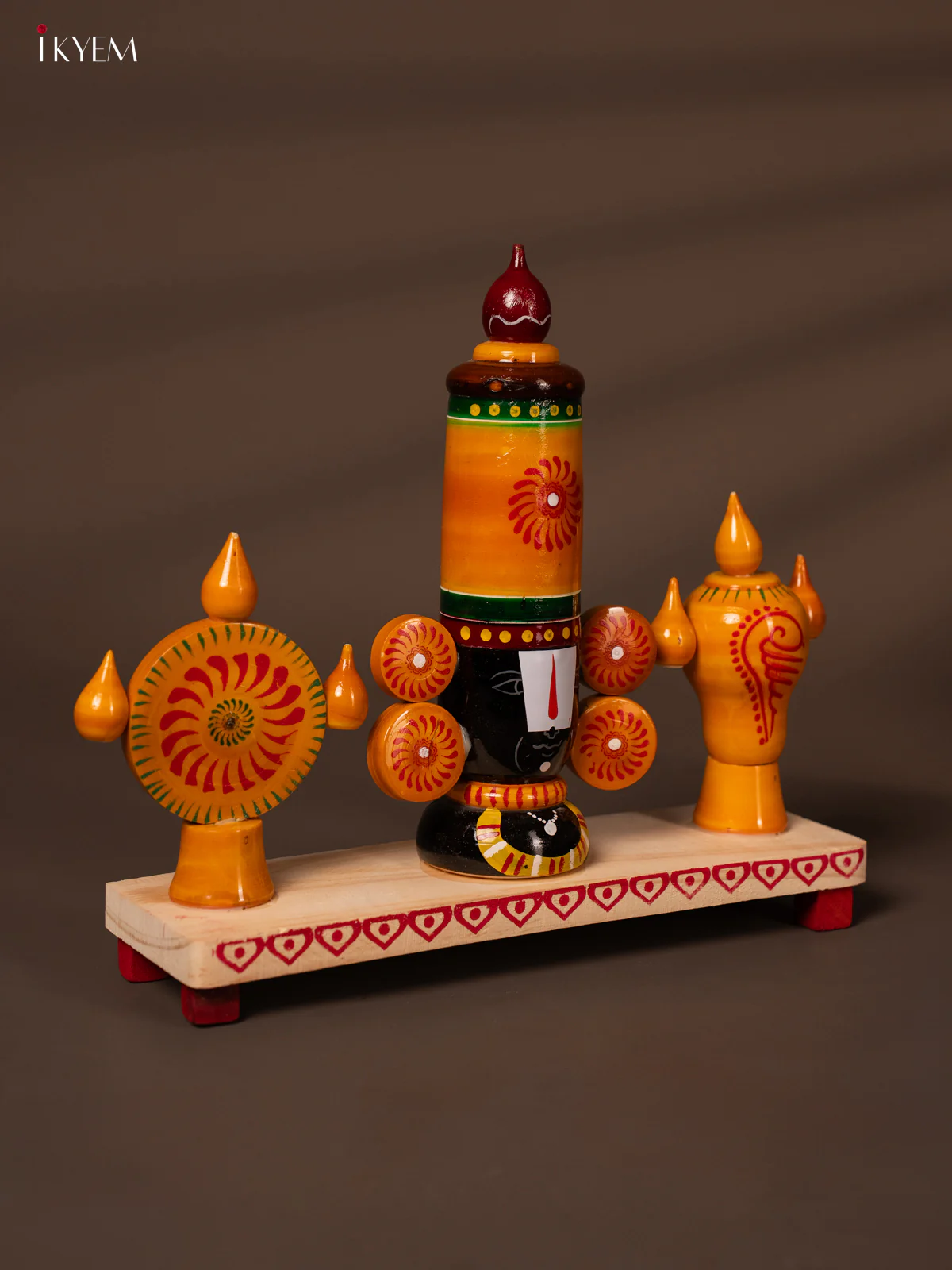 Wooden Kondapalli Hand Painted Lord Balaji Face with Sangu Chakra - KH18137 - Image 2