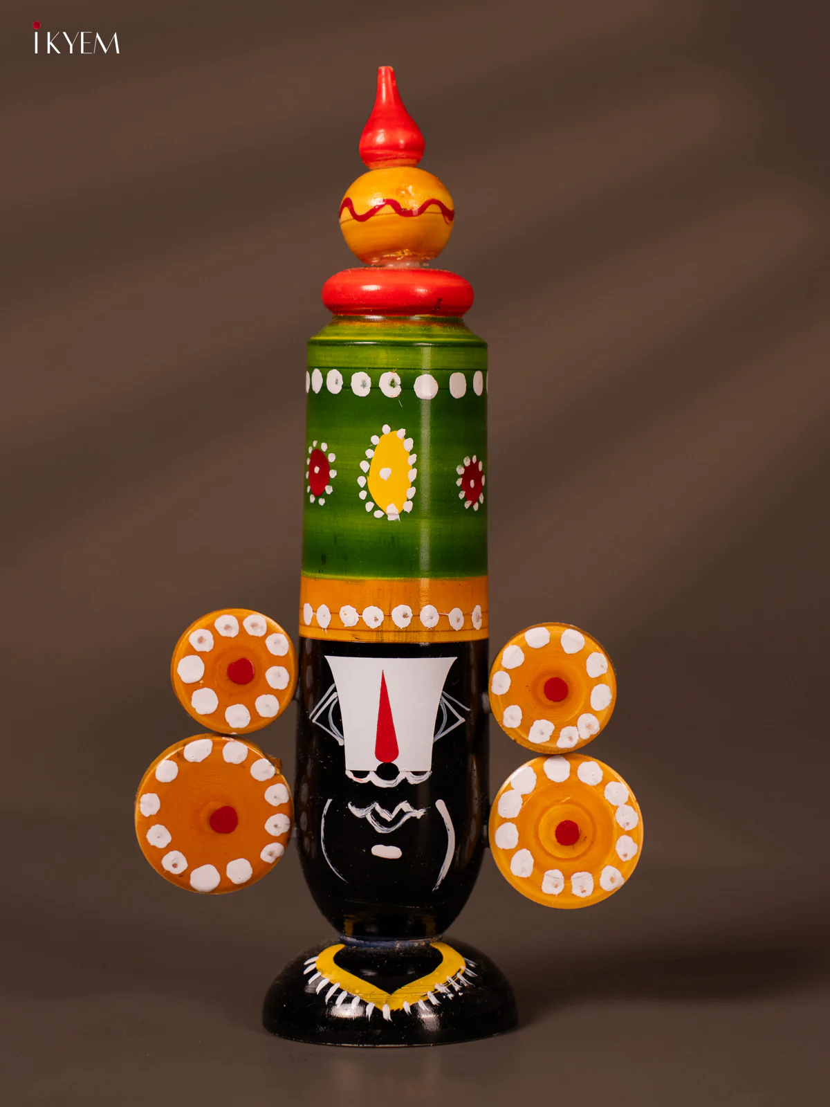 Wooden Kondapalli Hand Painted Lord Balaji Face - 7.5 Inches - Green - KH18142