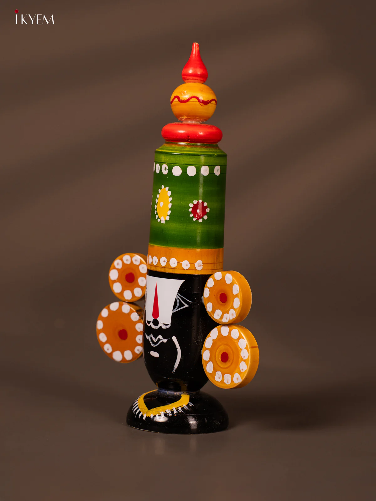 Wooden Kondapalli Hand Painted Lord Balaji Face - 7.5 Inches - Green - KH18142 - Image 3