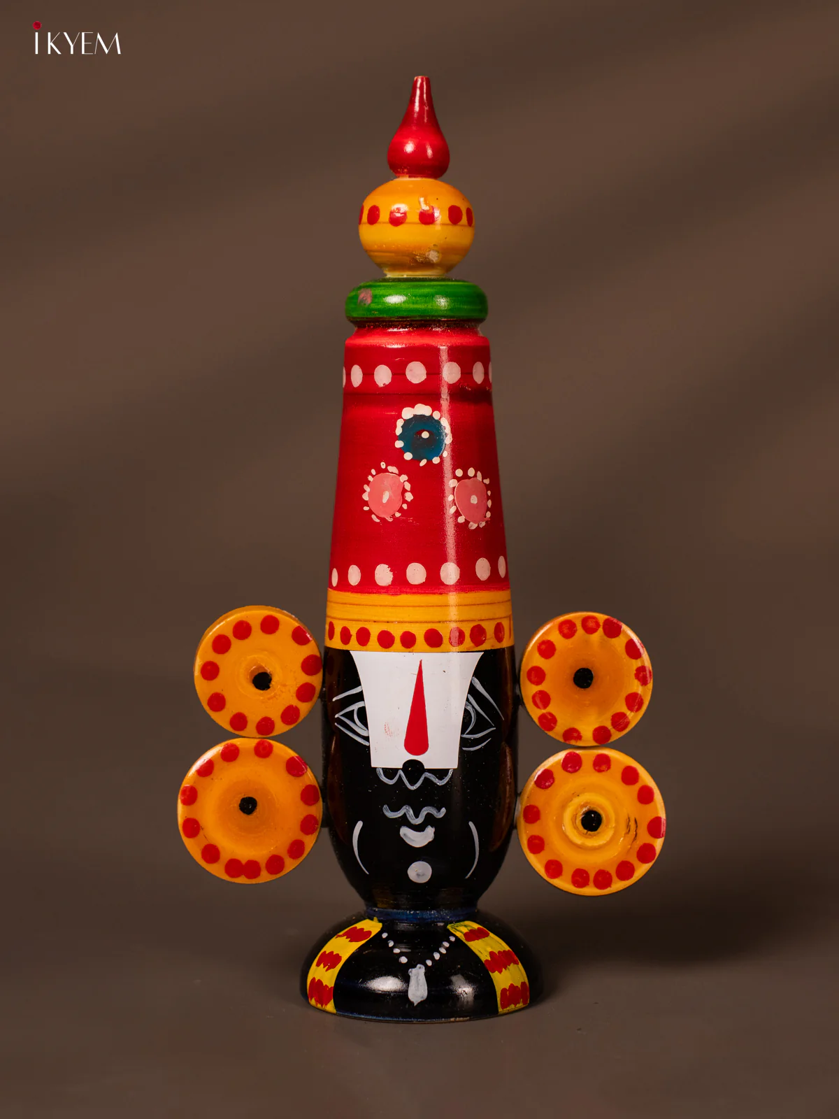 Wooden Kondapalli Hand Painted Lord Balaji Face - 7.5 Inches - Red - KH18143