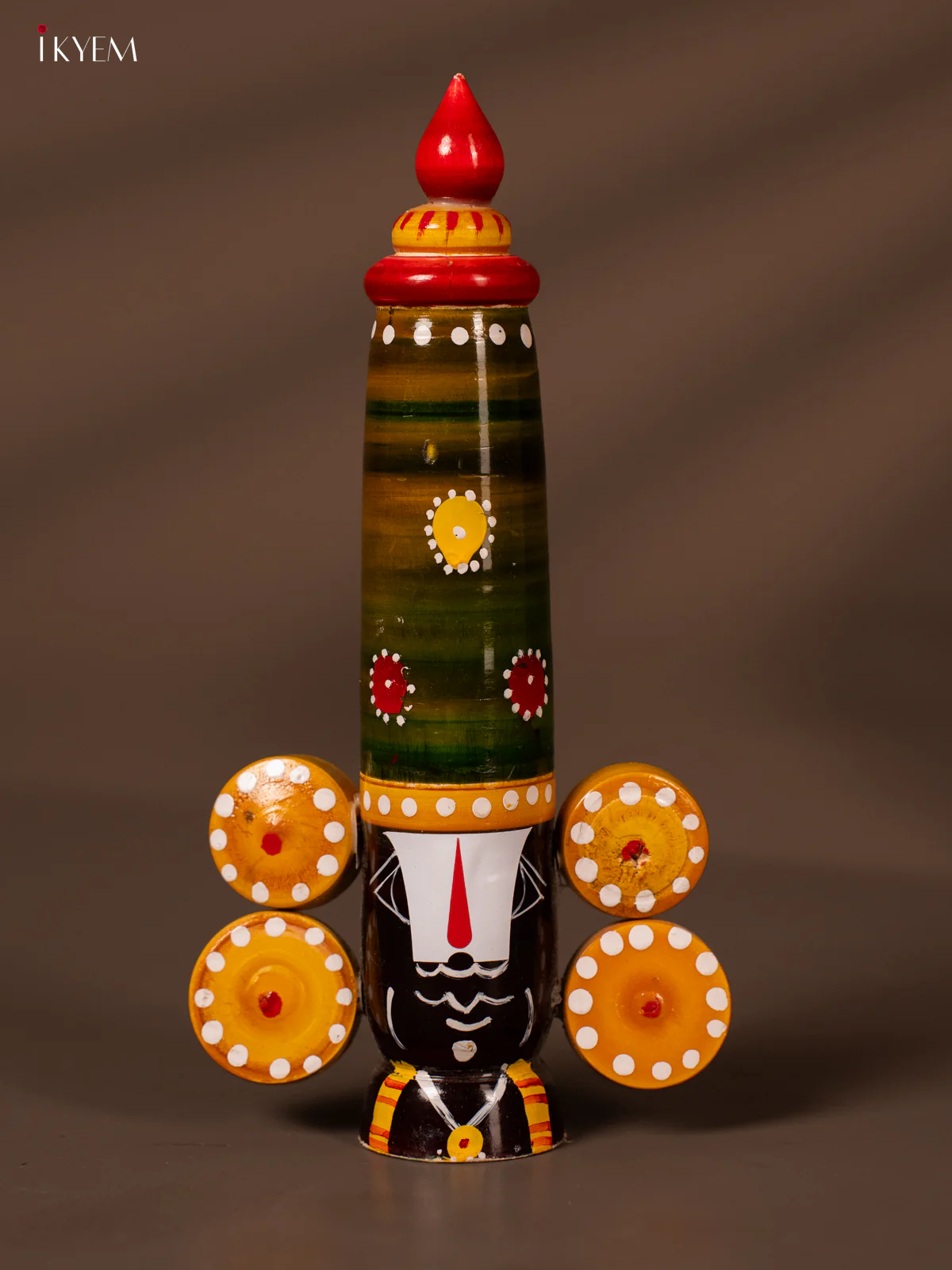 Wooden Kondapalli Hand Painted Lord Balaji Face - 8 Inches - Green - KH18146
