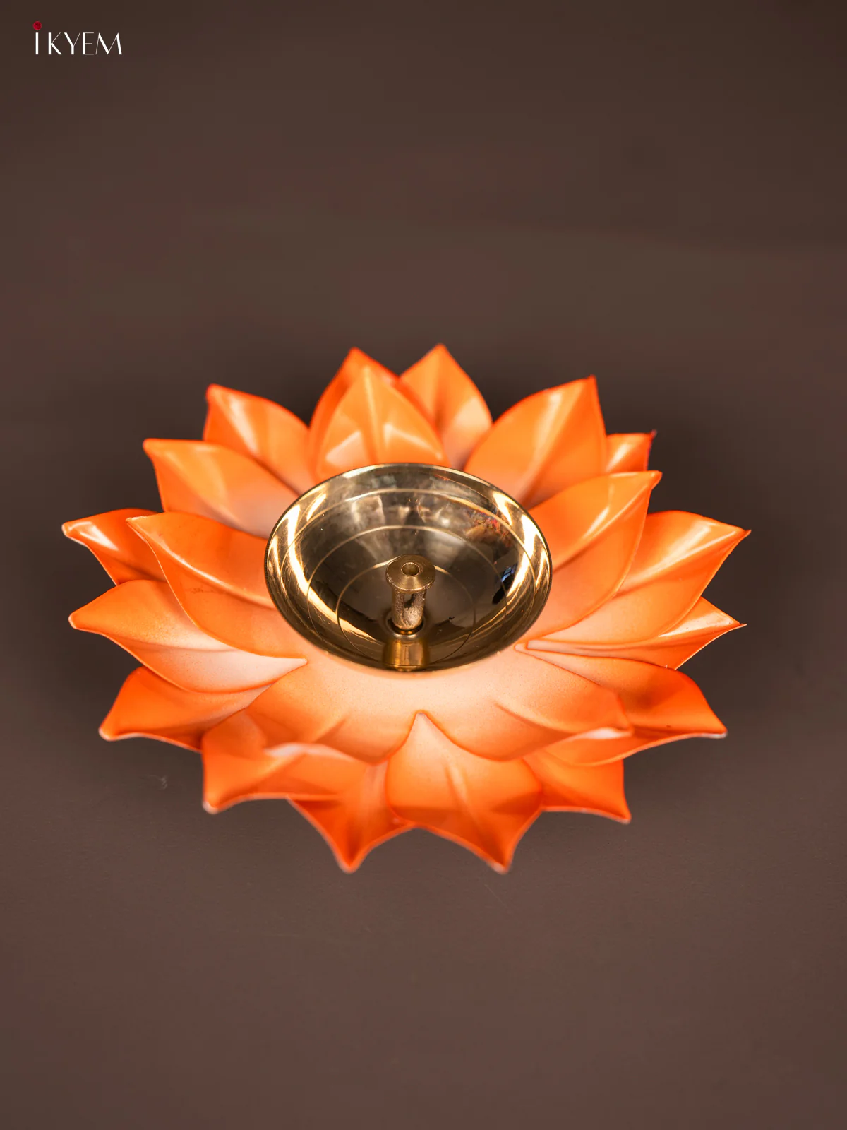 Brass Lotus Diya - Orange - 6-Inches- KH20115