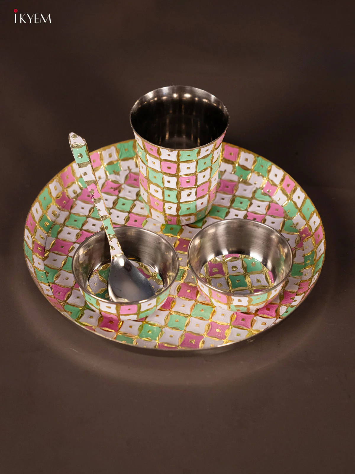 White with Pink Thali Set White with Pink - KH21211