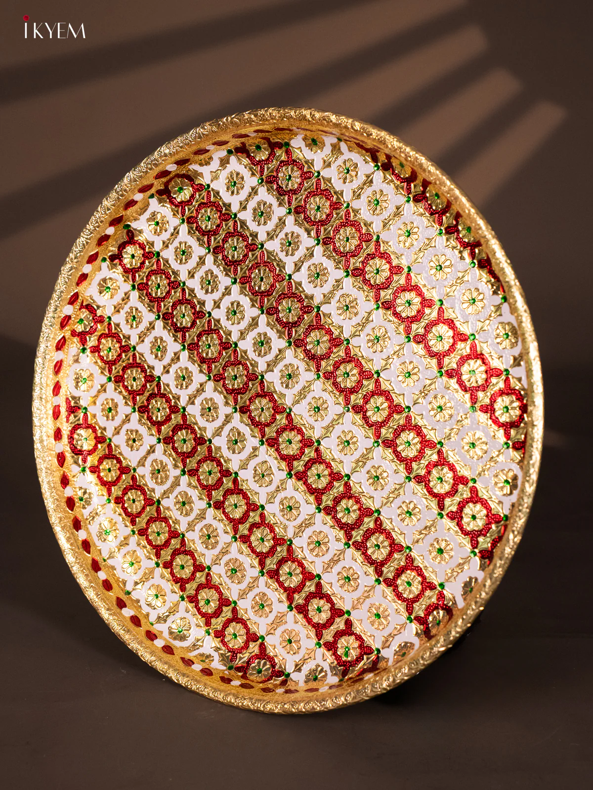 Meenakari Round Plate - White with Red - (12x12) Inches - KH21215 - Image 2