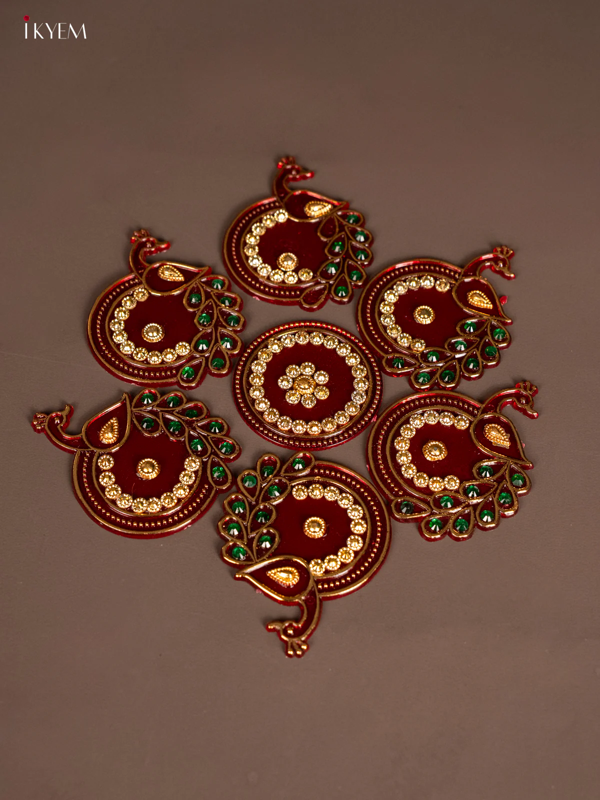 Plastic Mini Rangoli - Peacock - Red - KH21241 - Image 2