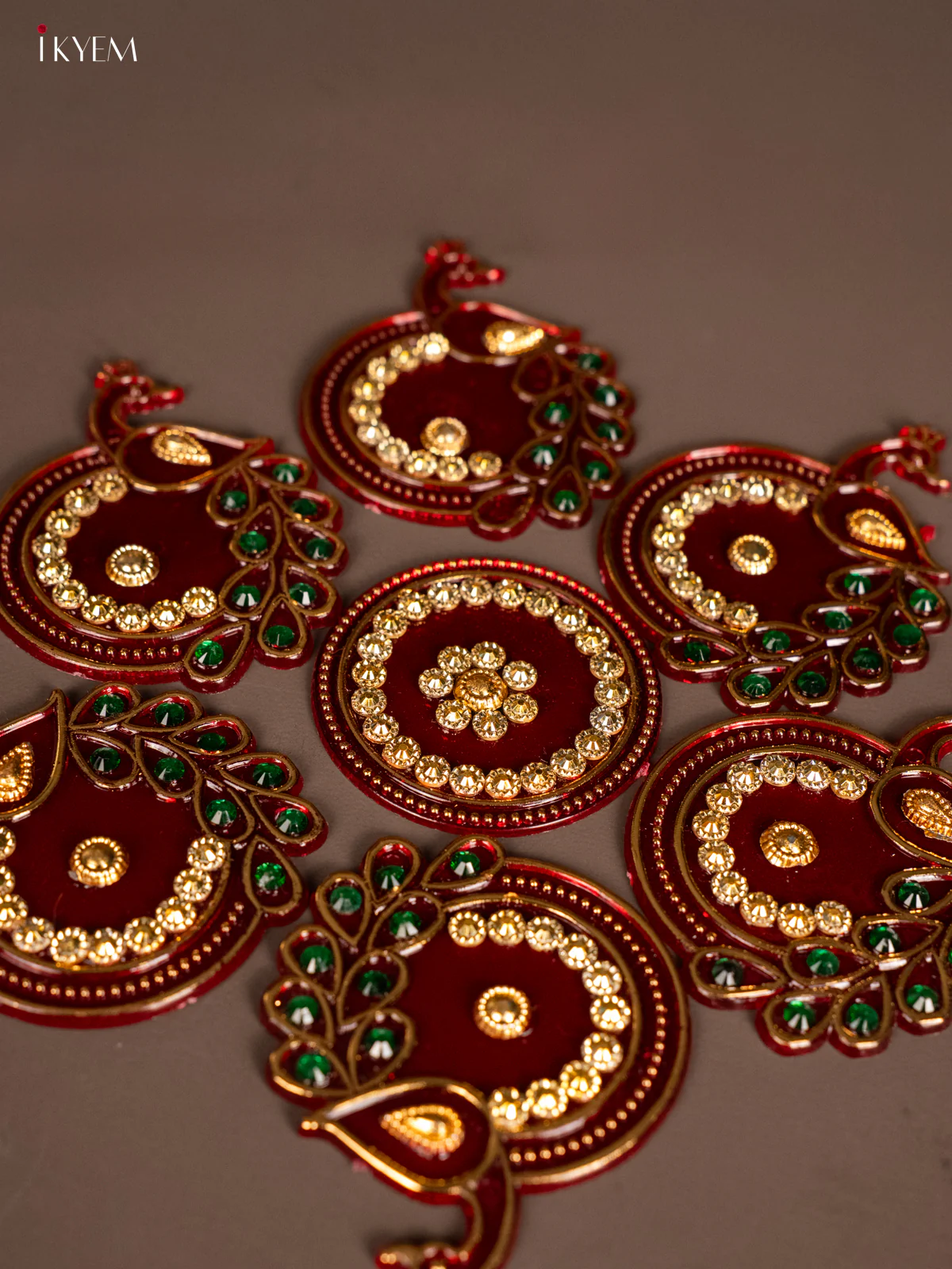 Plastic Mini Rangoli - Peacock - Red - KH21241 - Image 3