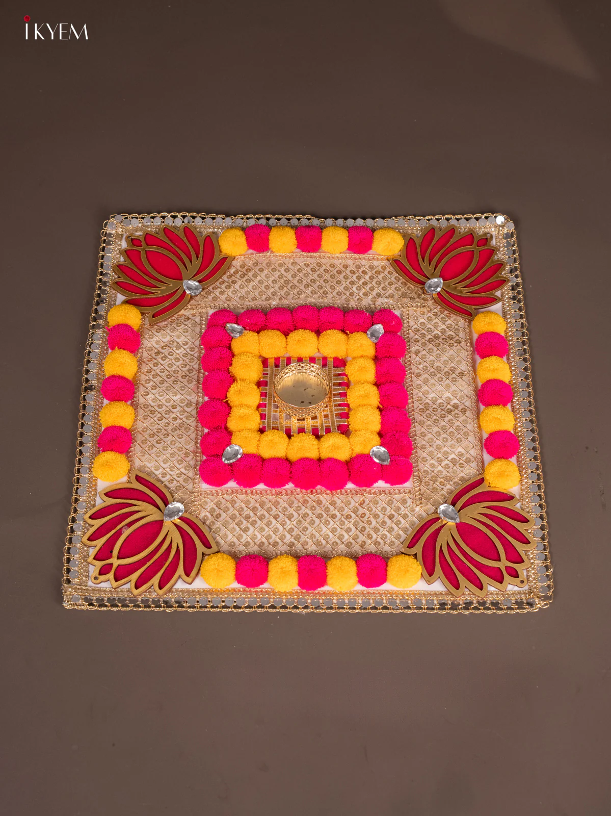 Artificial flowers Square Rangoli Diya Mat - KH21251