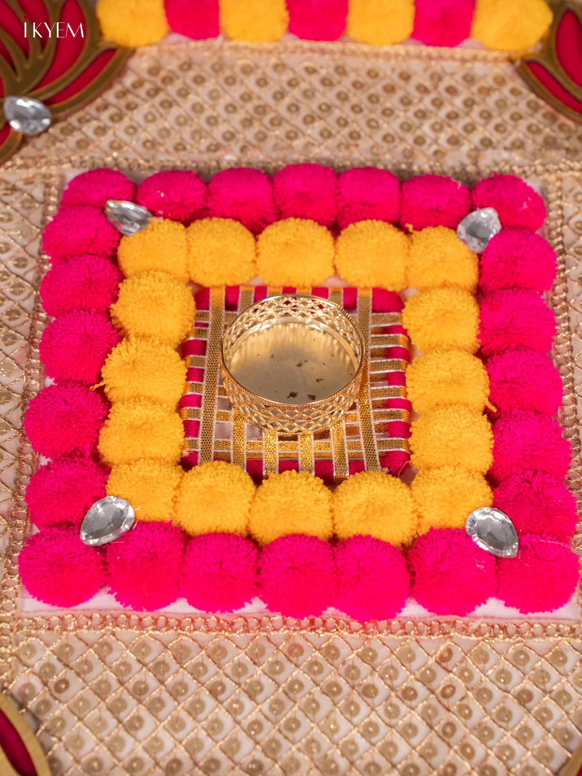 Artificial flowers Square Rangoli Diya Mat - KH21251 - Image 2