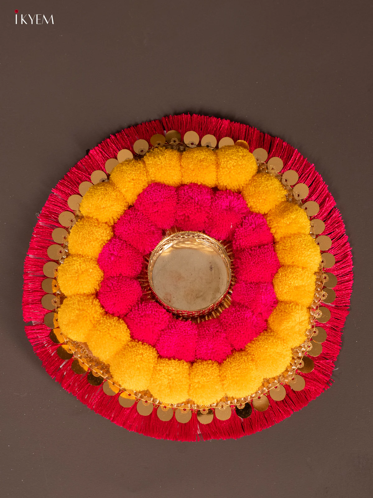 Arificial flowers Round Rangoli Diya Mat - Pink - KH21252