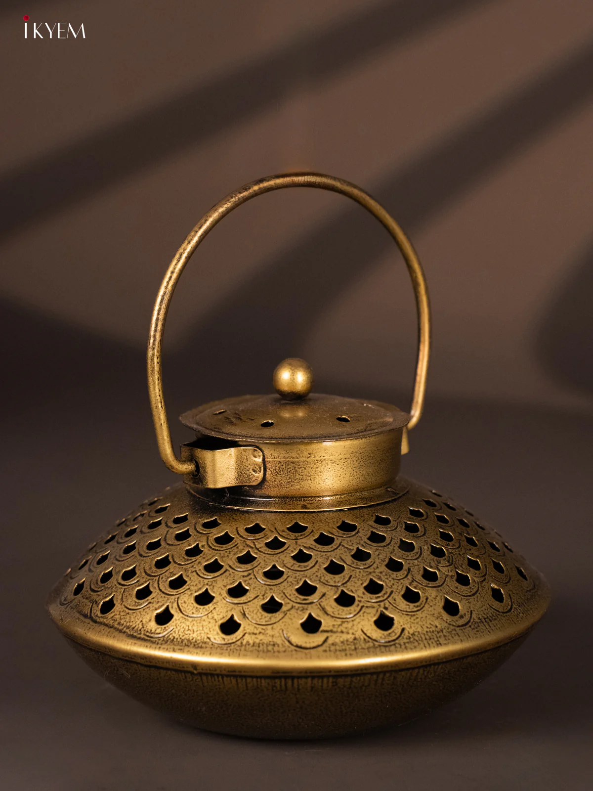 Iron Hanging T-light with Cap Jhaali Pattern - Small - 4 Inches - KH21262 - Image 3