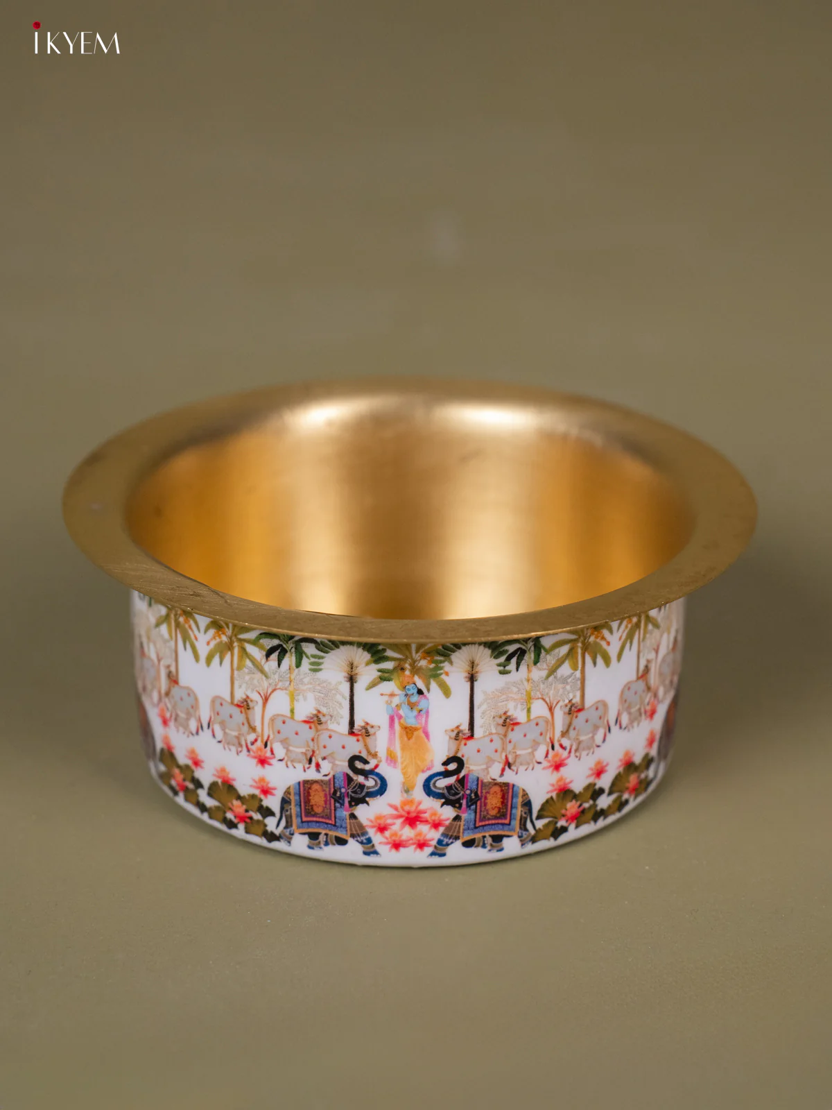 Krishna Digital Printed Brass Coffee Dabara Set - White - KH22115 - Image 4