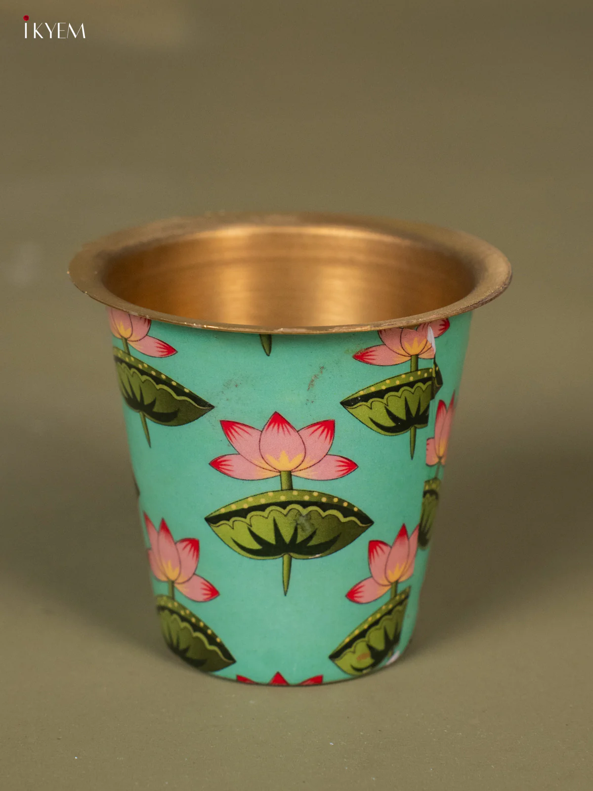 Pichwai Digital Printed Brass Coffee Dabara Set - Teal - KH22117 - Image 3