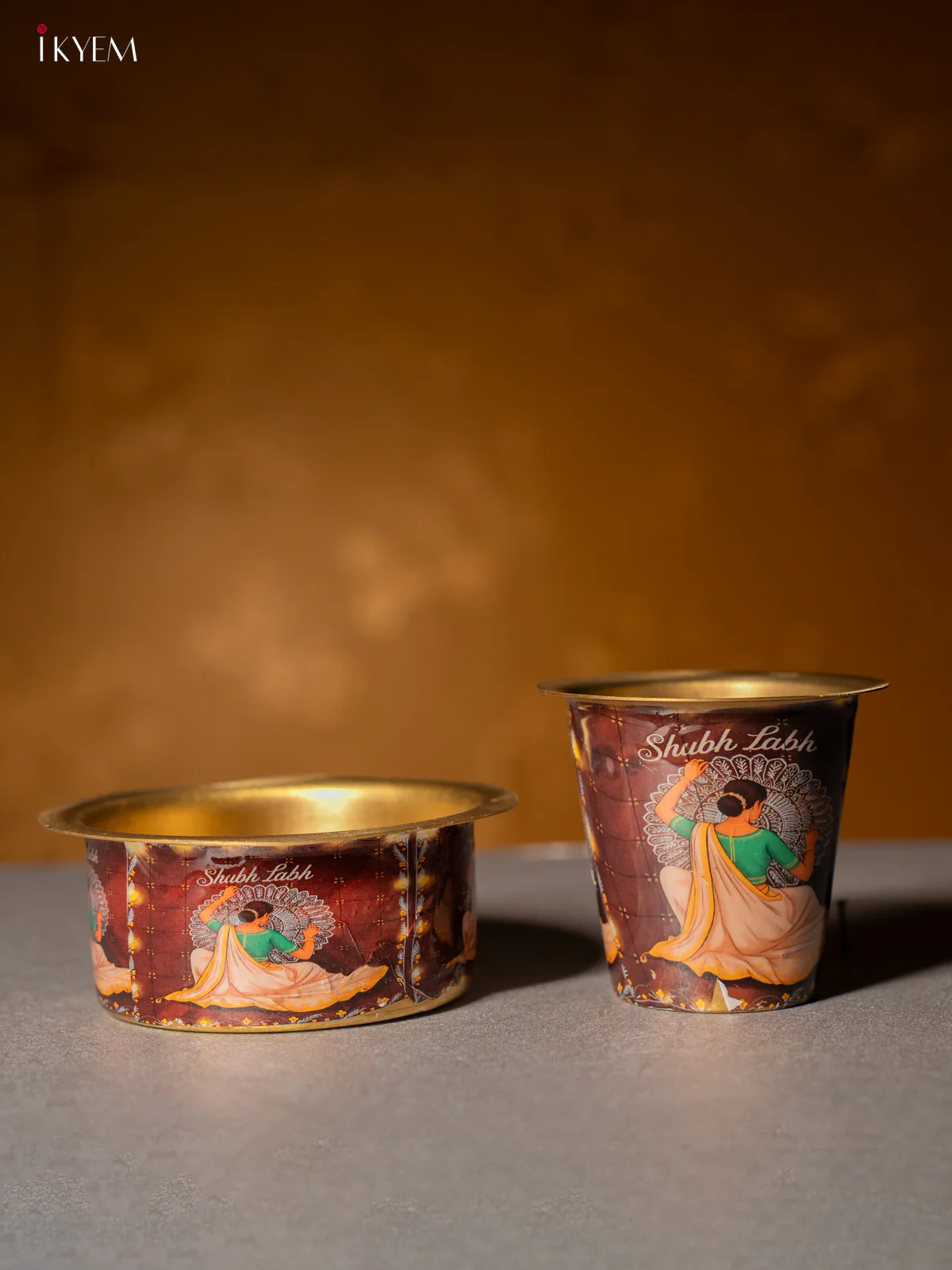 Lady Digital Printed Brass Coffee Dabara Set - Brown - KH22120 - Image 2
