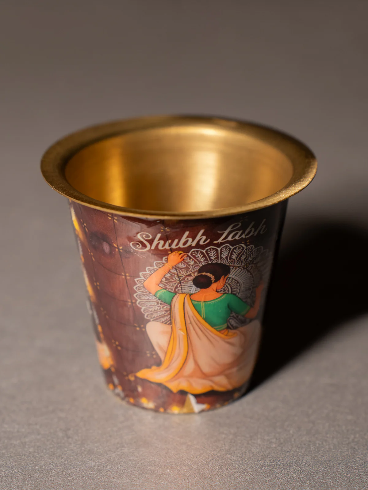 Lady Digital Printed Brass Coffee Dabara Set - Brown - KH22120 - Image 3