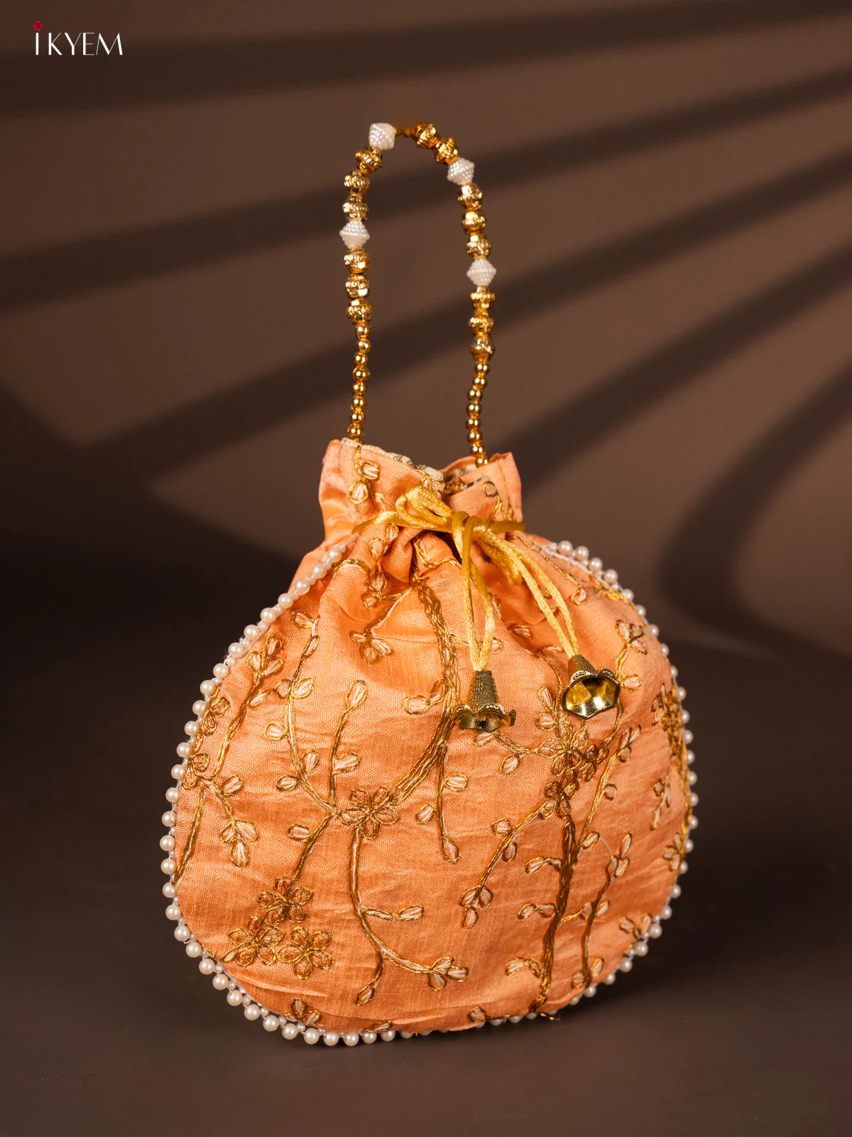 Designer Embroidered Potli Bag - Peach - KH22134 - Image 2