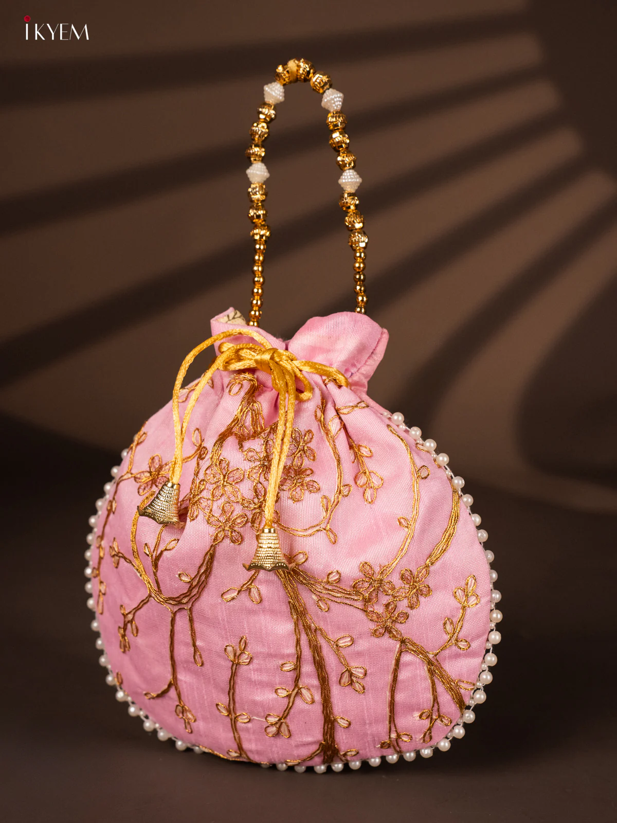 Designer Embroidered Potli Bag - Baby Pink - KH22135 - Image 3