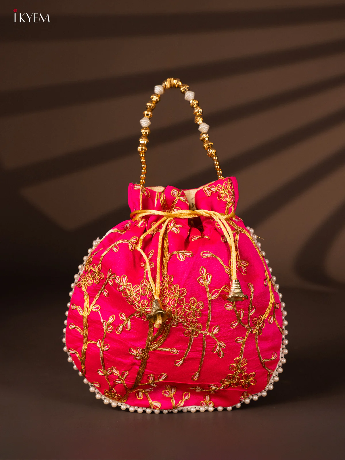 Designer Embroidered Potli Bag - Pink - KH22136