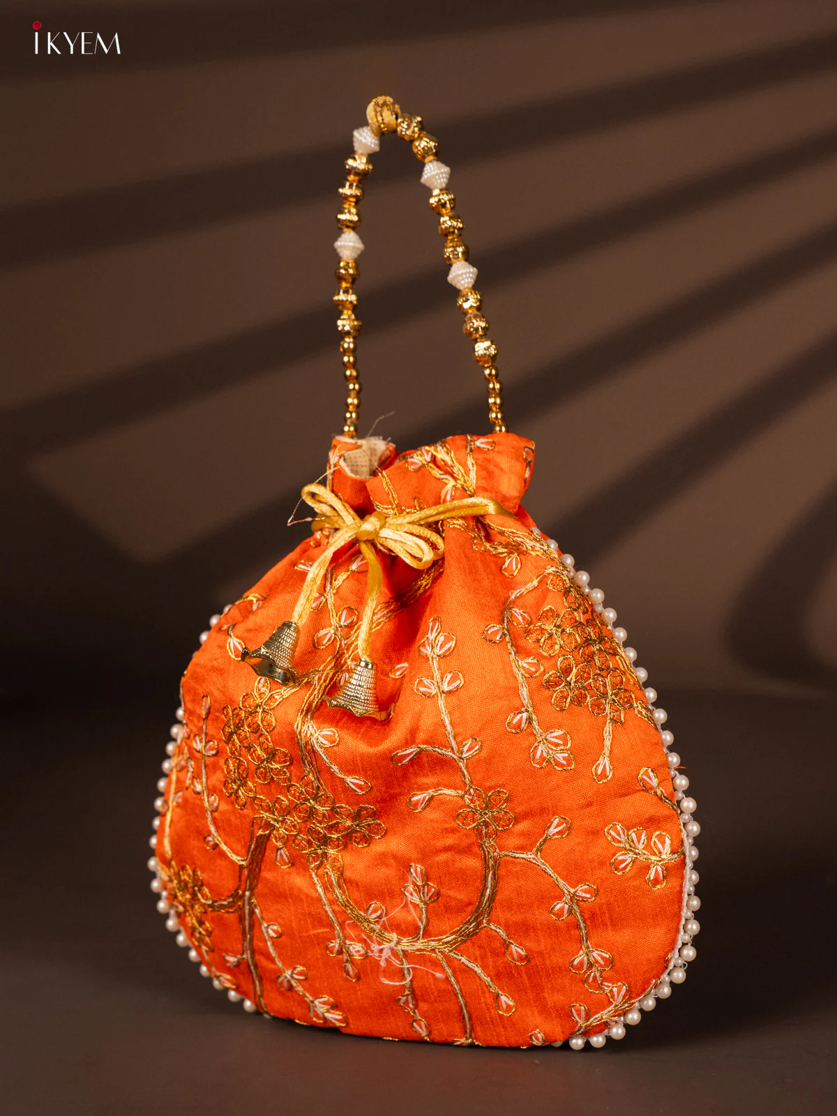 Designer Embroidered Potli Bag - Orange - KH22137 - Image 3