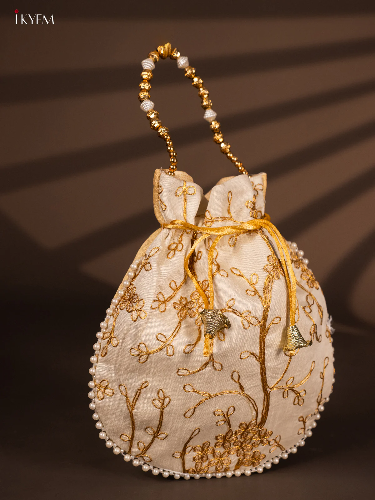 Designer Embroidered Potli Bag - White - KH22138 - Image 2