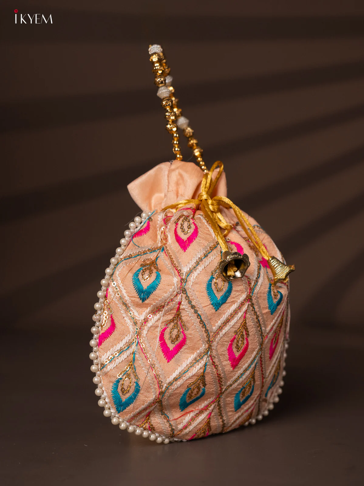 Multicolour Designer Embroidered Potli Bag - Peach - KH22141 - Image 2