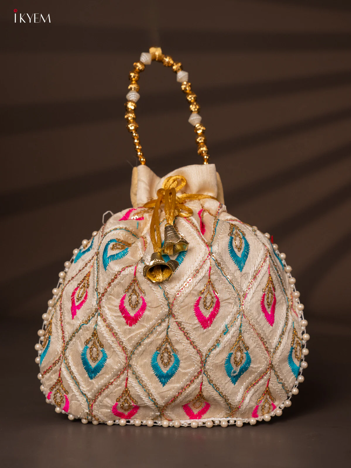 Multicolour Designer Embroidered Potli Bag - White - KH22143