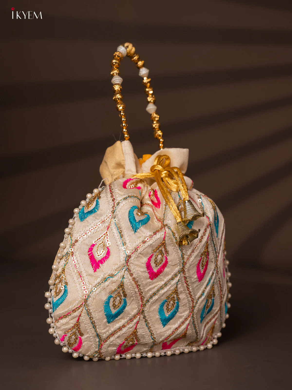 Multicolour Designer Embroidered Potli Bag - White - KH22143 - Image 2