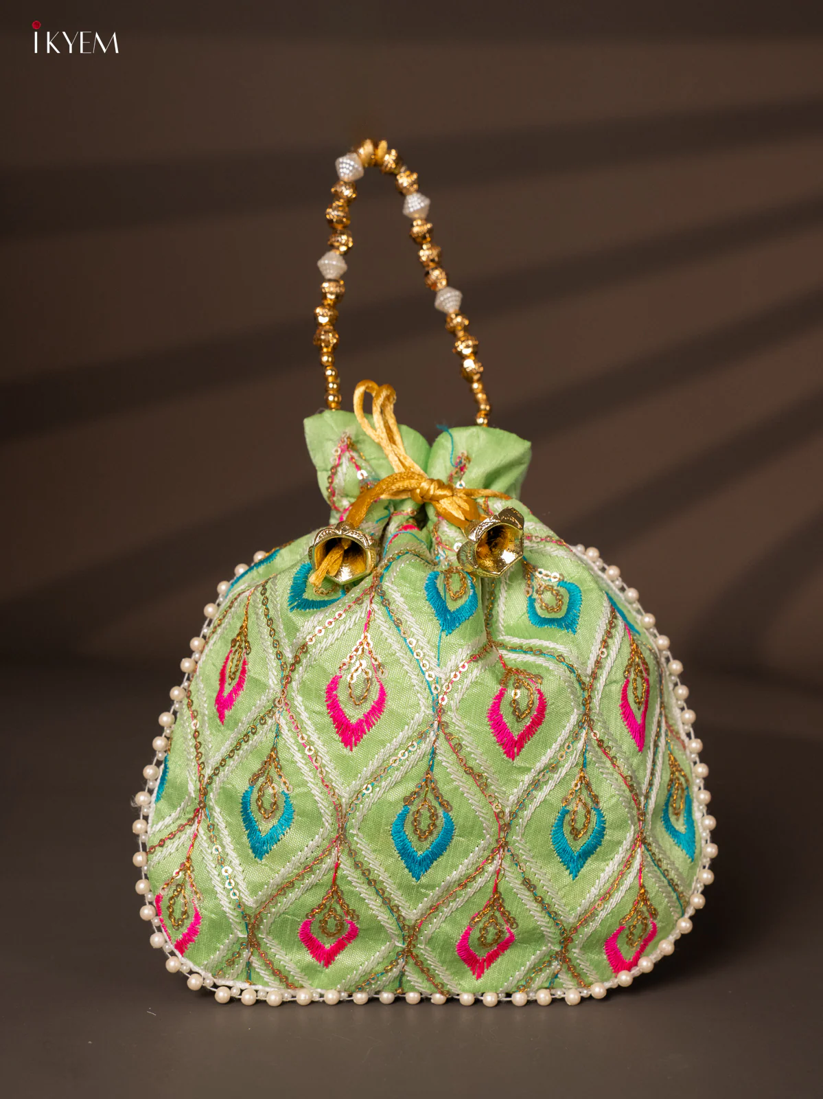 Multicolour Designer Embroidered Potli Bag - Green - KH22145
