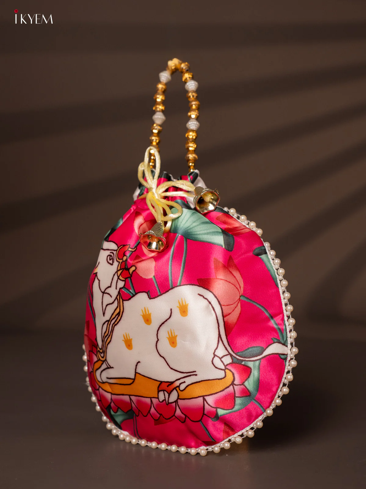 Designer Potli Bags with Beautiful Pichwai Cow Print - Pink - KH22158 - Image 2