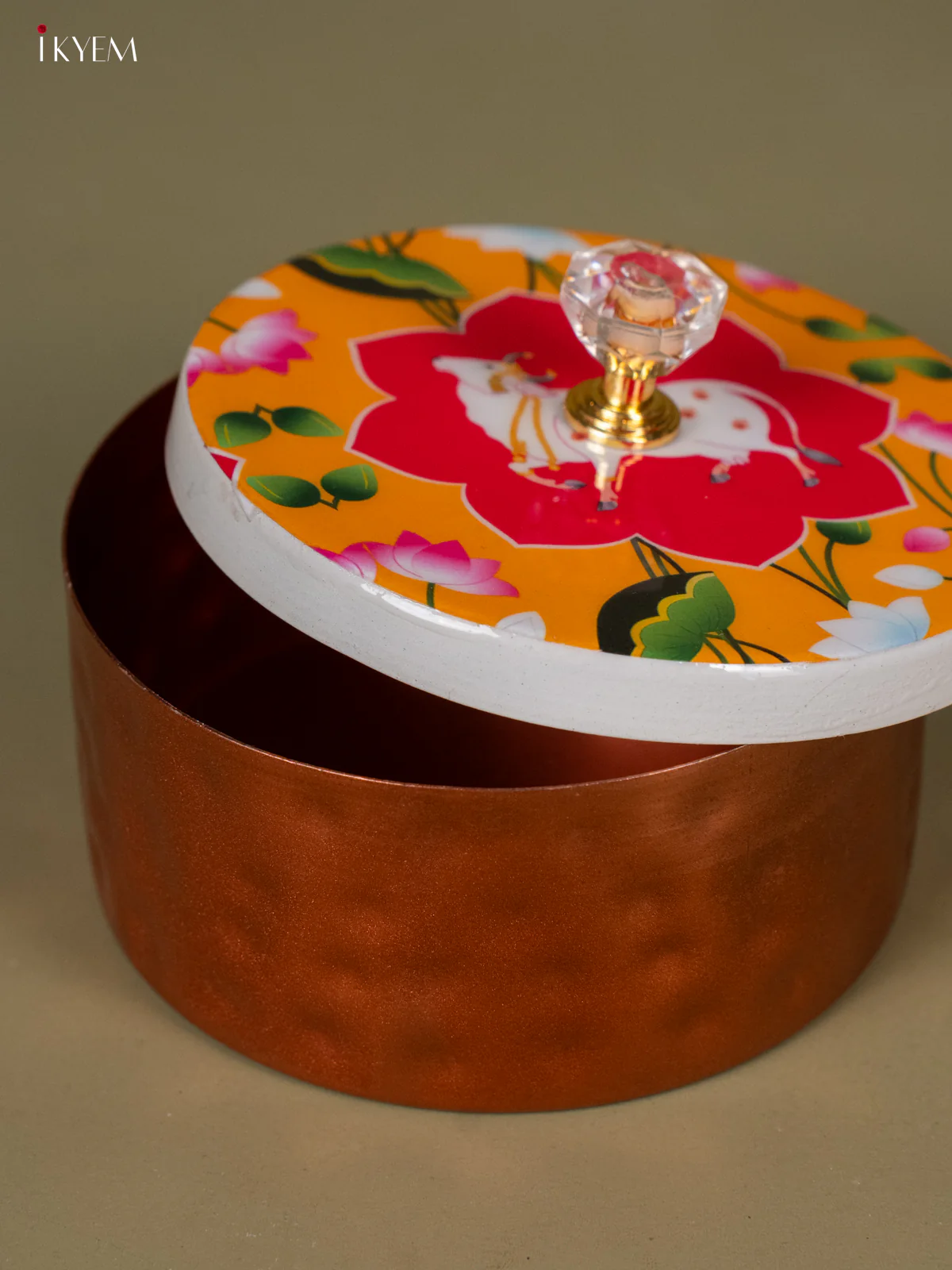Digital Printed Round Copper Dry Fruit Box - Cow - Yellow - KH25112 - Image 4