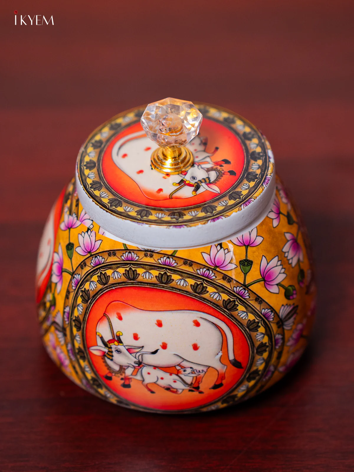 Cow & Calf Digital Printed Dry Fruit Jar - Yellow & Orange - 4 Inch - KH25120