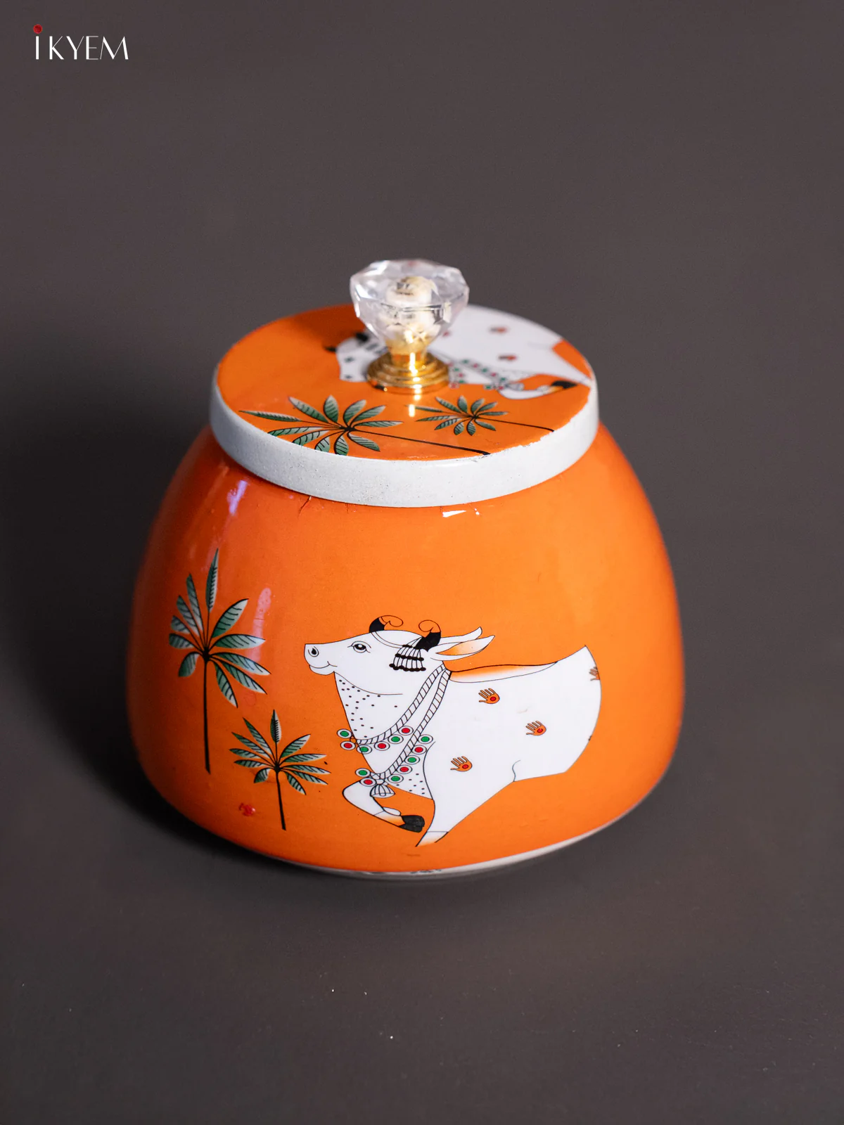Cow & Tree Digital Printed Dry Fruit Jar - Orange - 4 Inch - KH25127