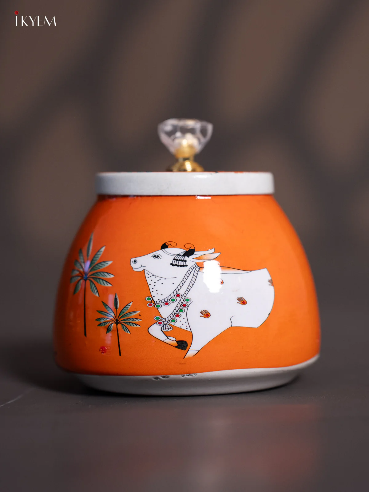 Cow & Tree Digital Printed Dry Fruit Jar - Orange - 4 Inch - KH25127 - Image 2