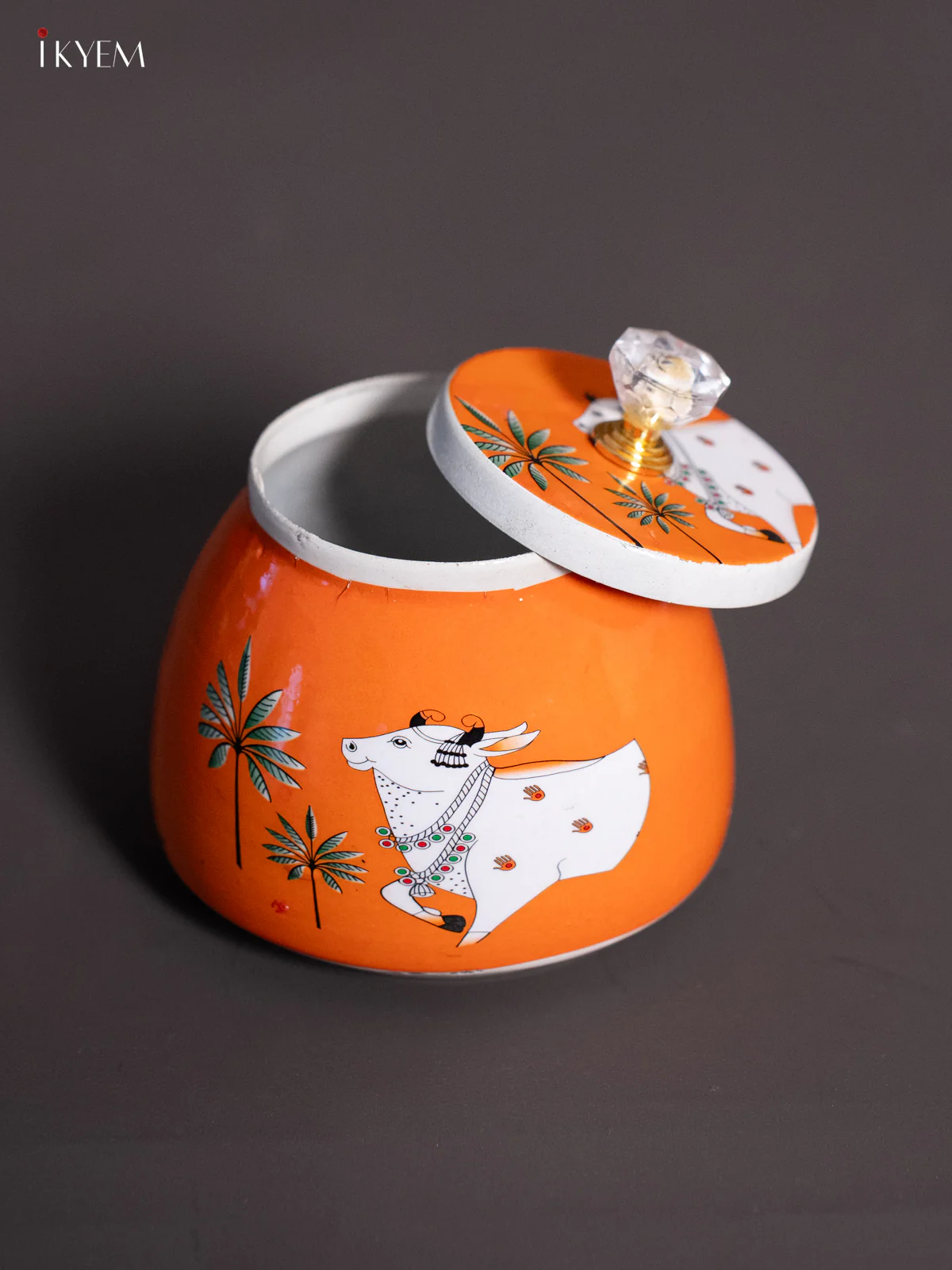 Cow & Tree Digital Printed Dry Fruit Jar - Orange - 4 Inch - KH25127 - Image 3