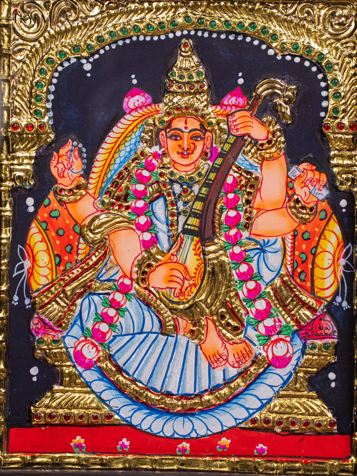 Saraswathi - Tanjore painting (13 x 11) - KH26158 - Image 3