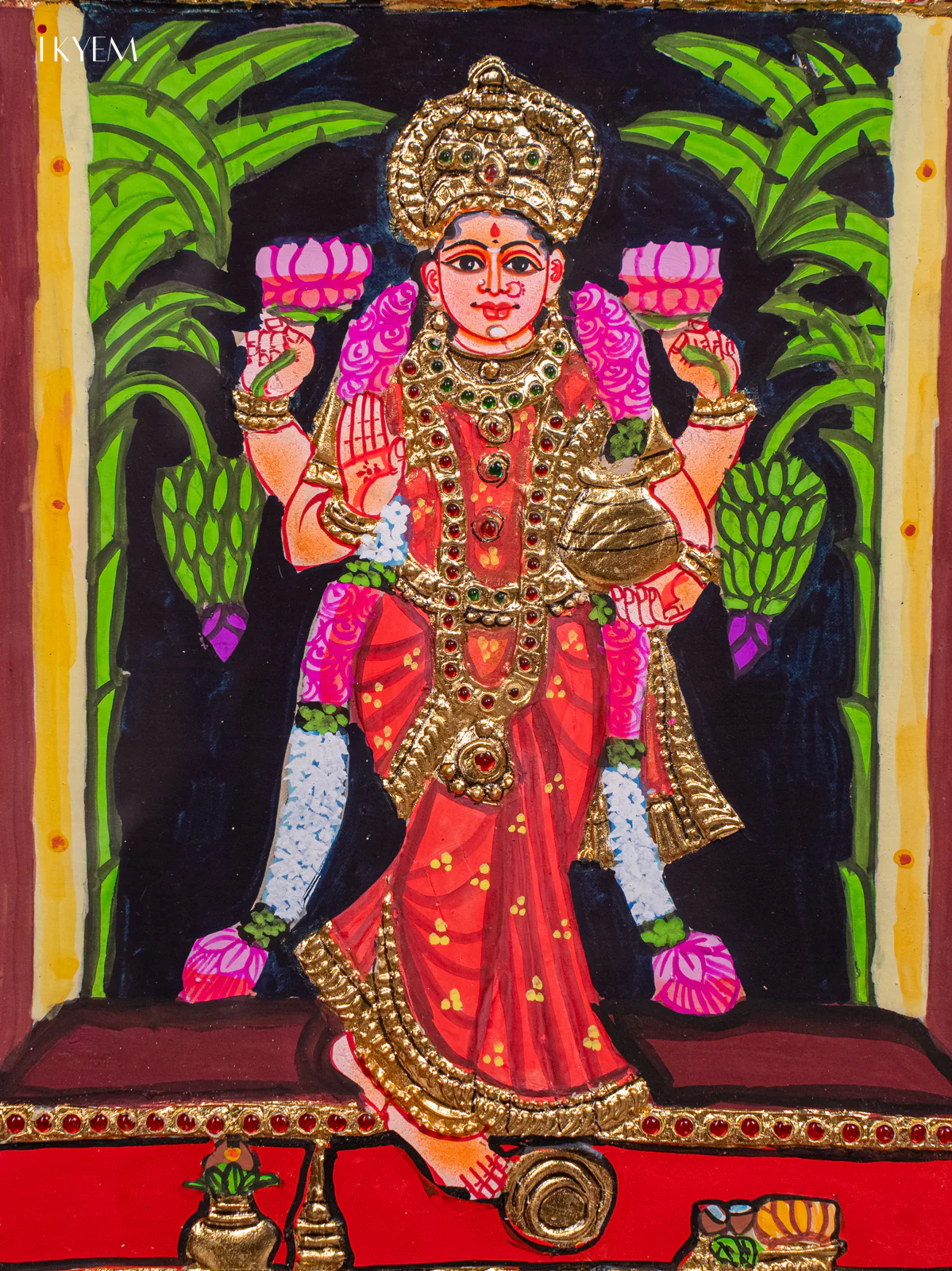 Vara Mahalakshmi Tanjore painting - (13 x 15) - KH26171 - Image 3