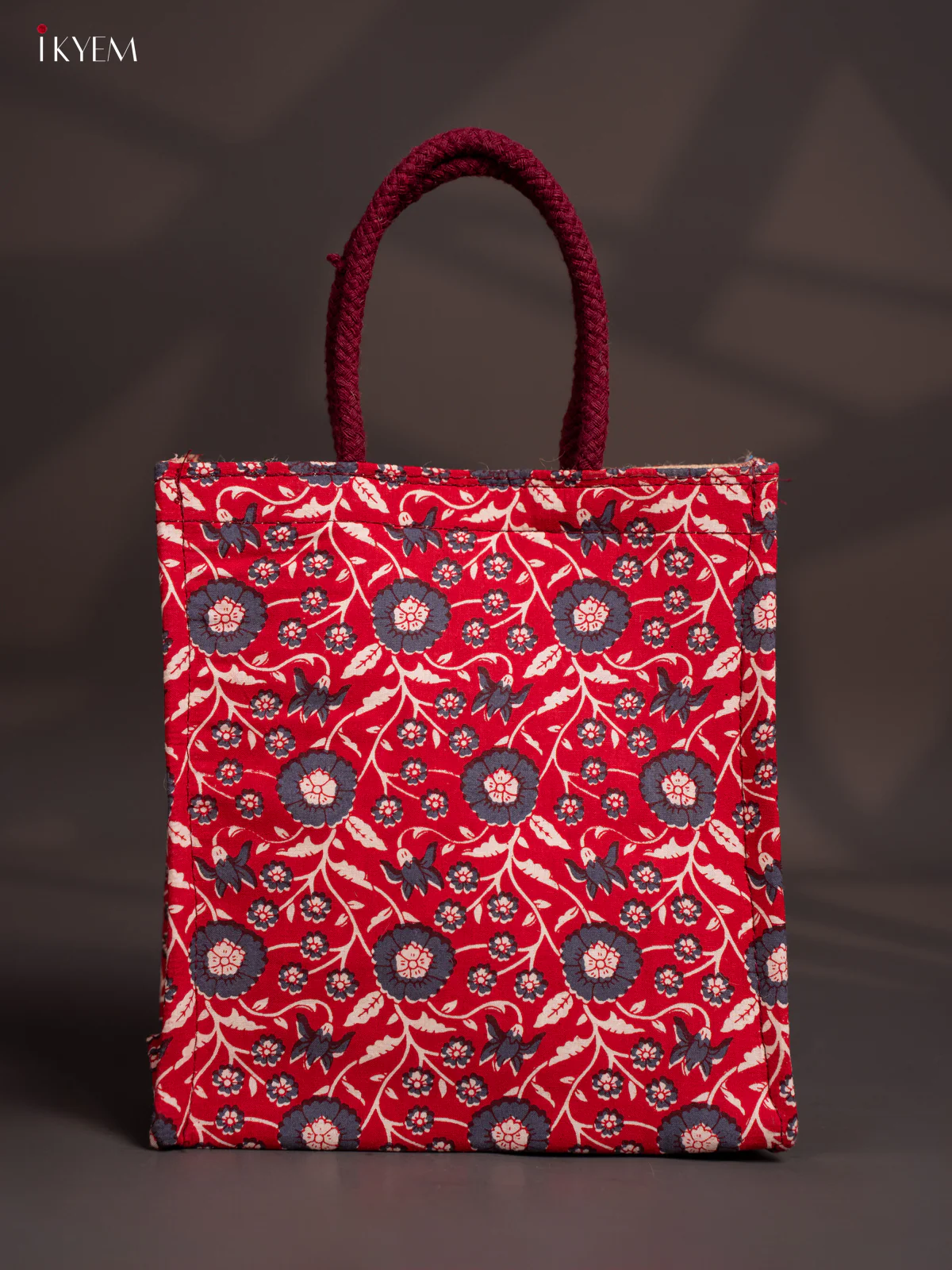 Jute Kalamkari Bag Floral Design - Red - KH28123