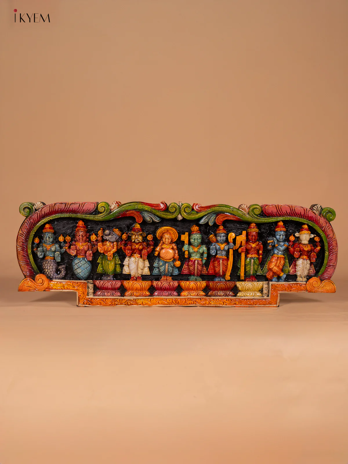 Wooden Hand Carved Painted Dasavatharam Panel - KH30111