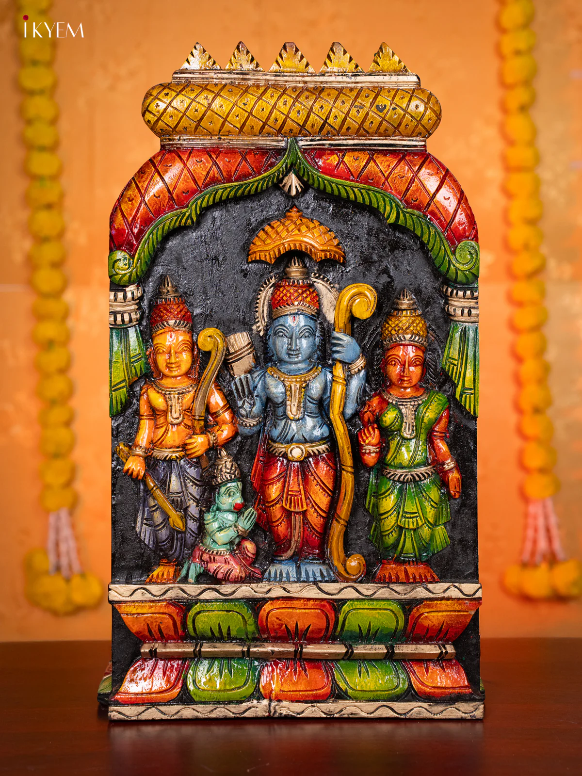 Wooden Hand Carved Painted Ramar Dharbar with Gopuram - KH30114