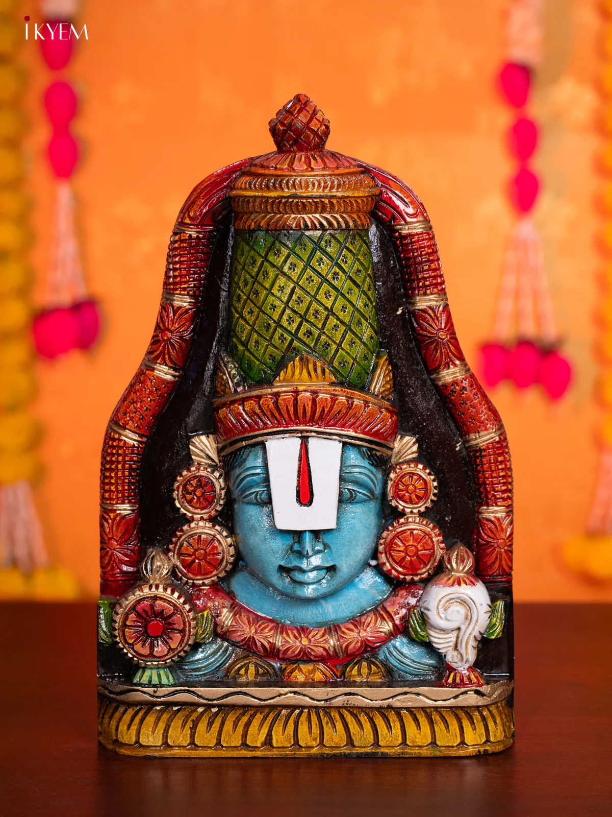 Wooden Hand Carved Painted Horse Balaji Face Wall Hanging - KH30120