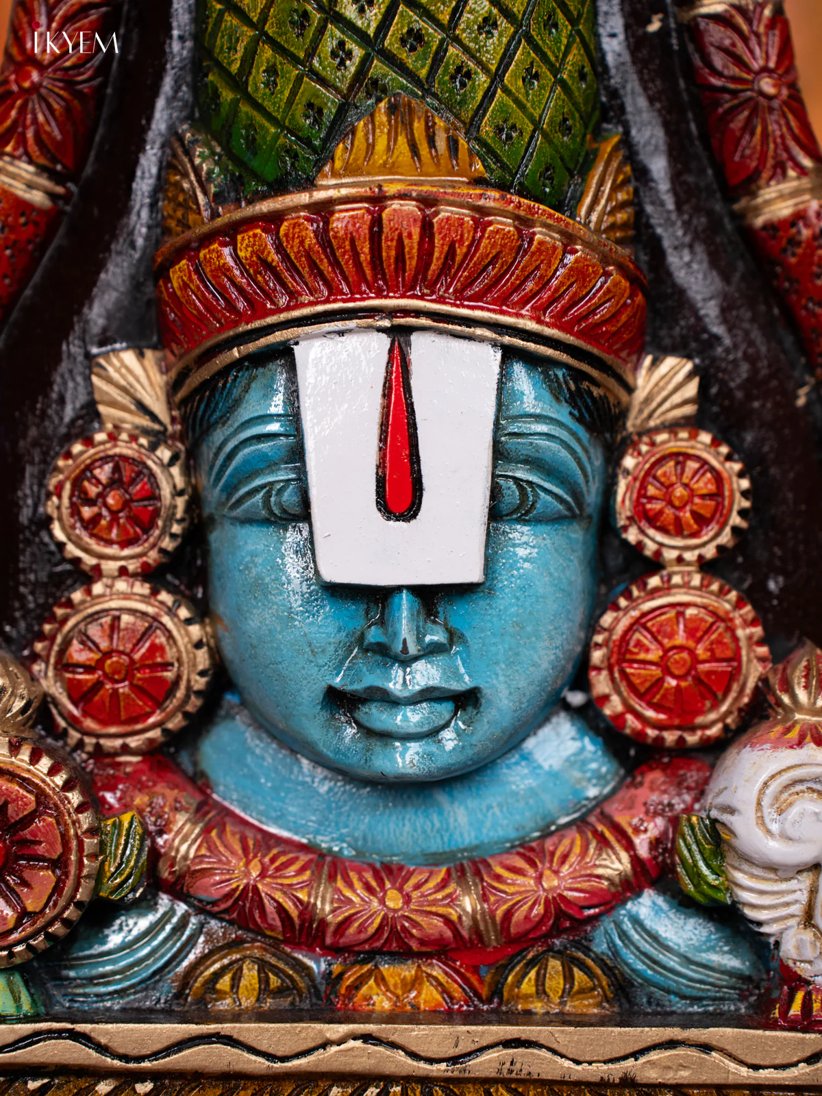 Wooden Hand Carved Painted Horse Balaji Face Wall Hanging - KH30120 - Image 3