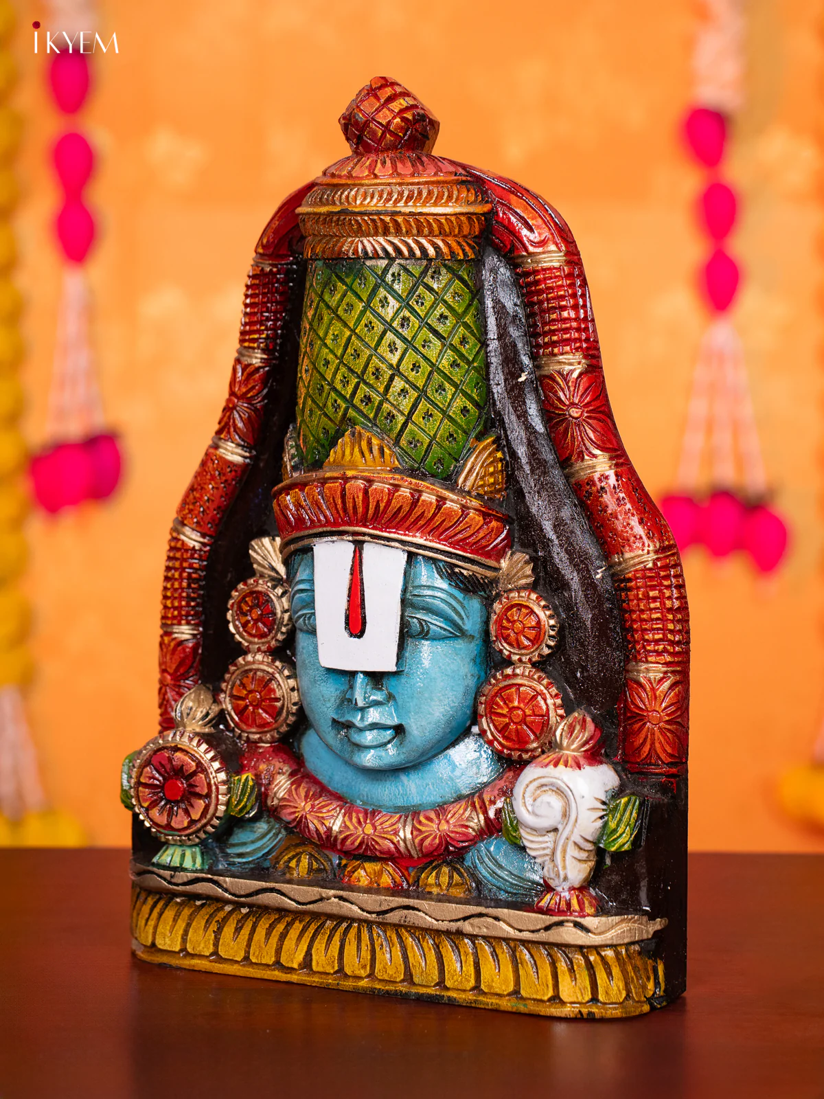 Wooden Hand Carved Painted Horse Balaji Face Wall Hanging - KH30120 - Image 4