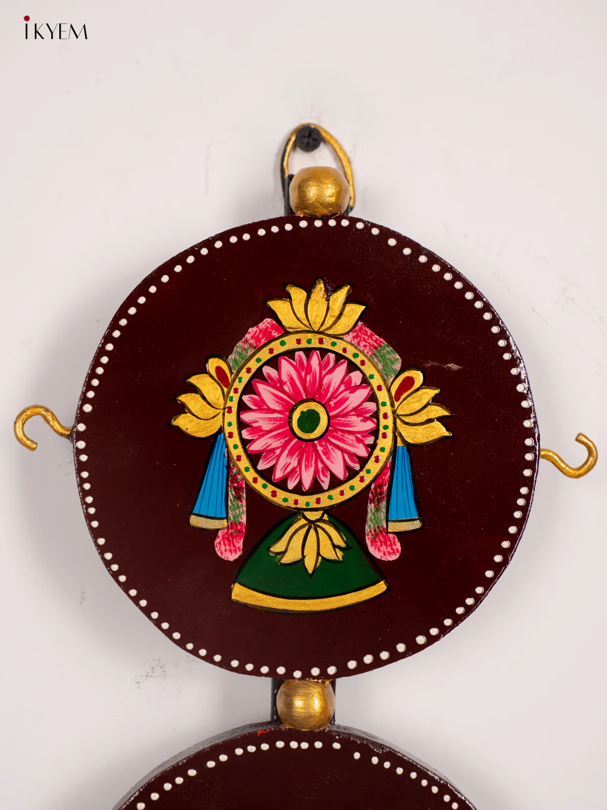 Brown Hand-Painted Wooden Sangu Chakram Namam Wall Hanging - 18 Inches - KH30131 - Image 3