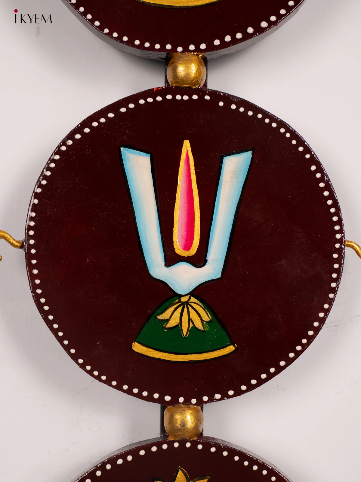 Brown Hand-Painted Wooden Sangu Chakram Namam Wall Hanging - 18 Inches - KH30131 - Image 4