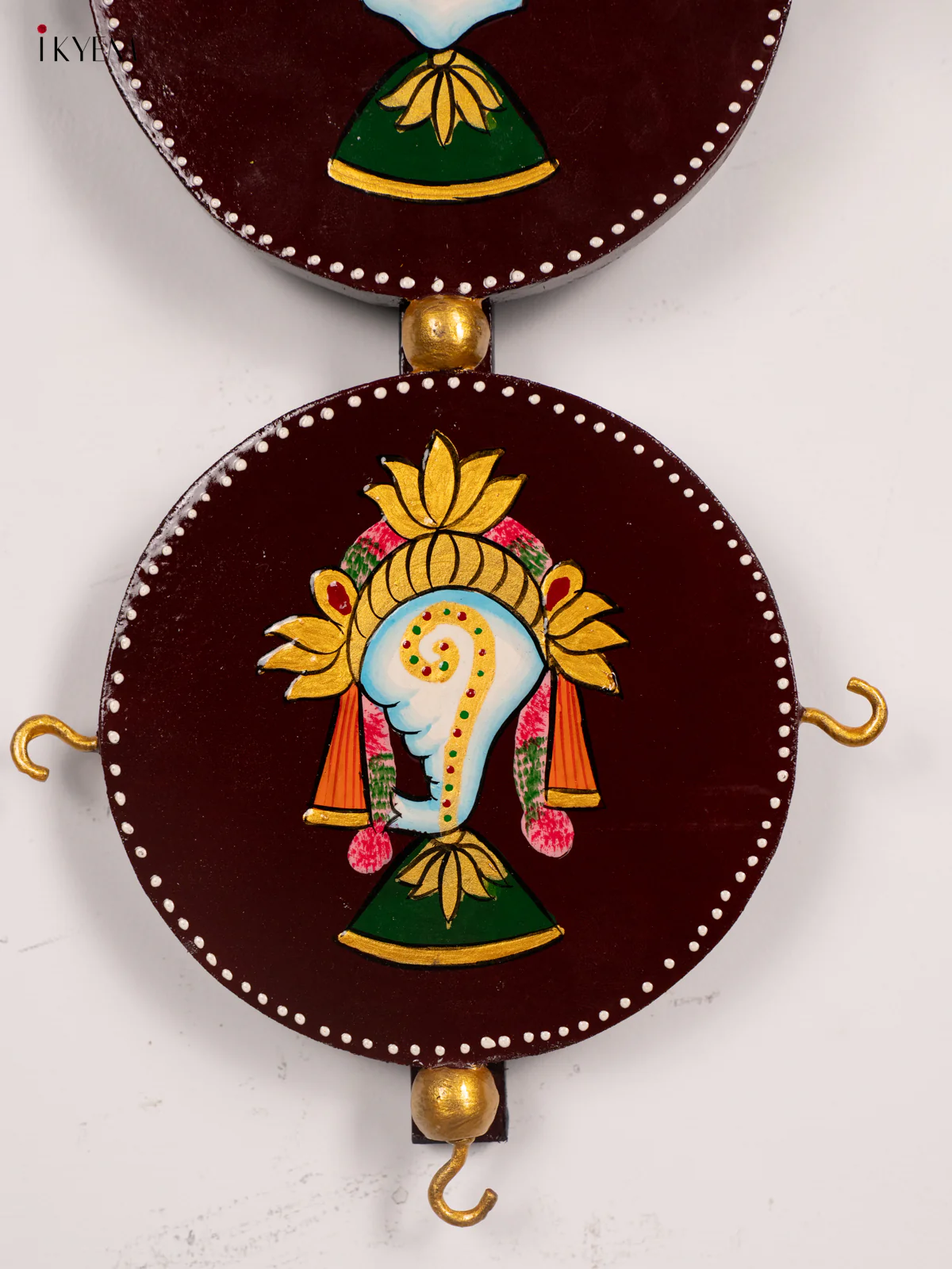 Brown Hand-Painted Wooden Sangu Chakram Namam Wall Hanging - 18 Inches - KH30131 - Image 5