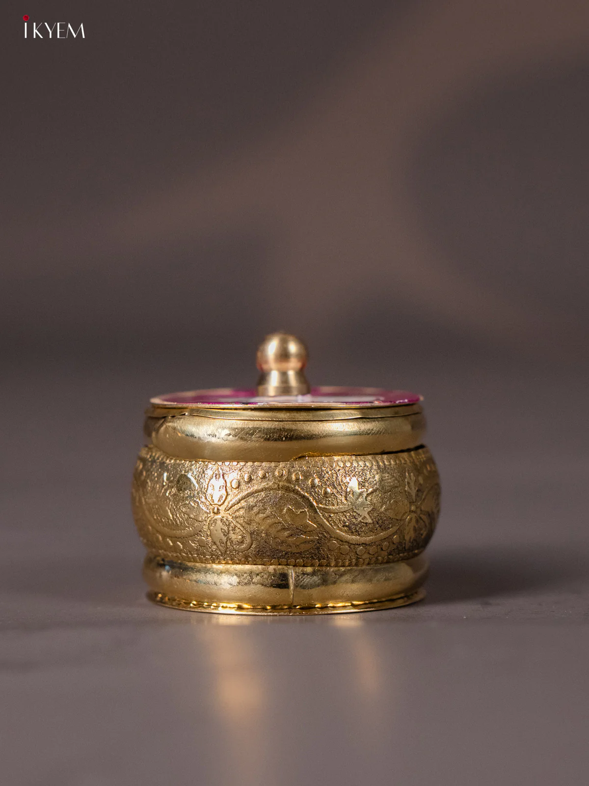 Brass coated Digital Printed Kumkum Holder - Purple - KI01207