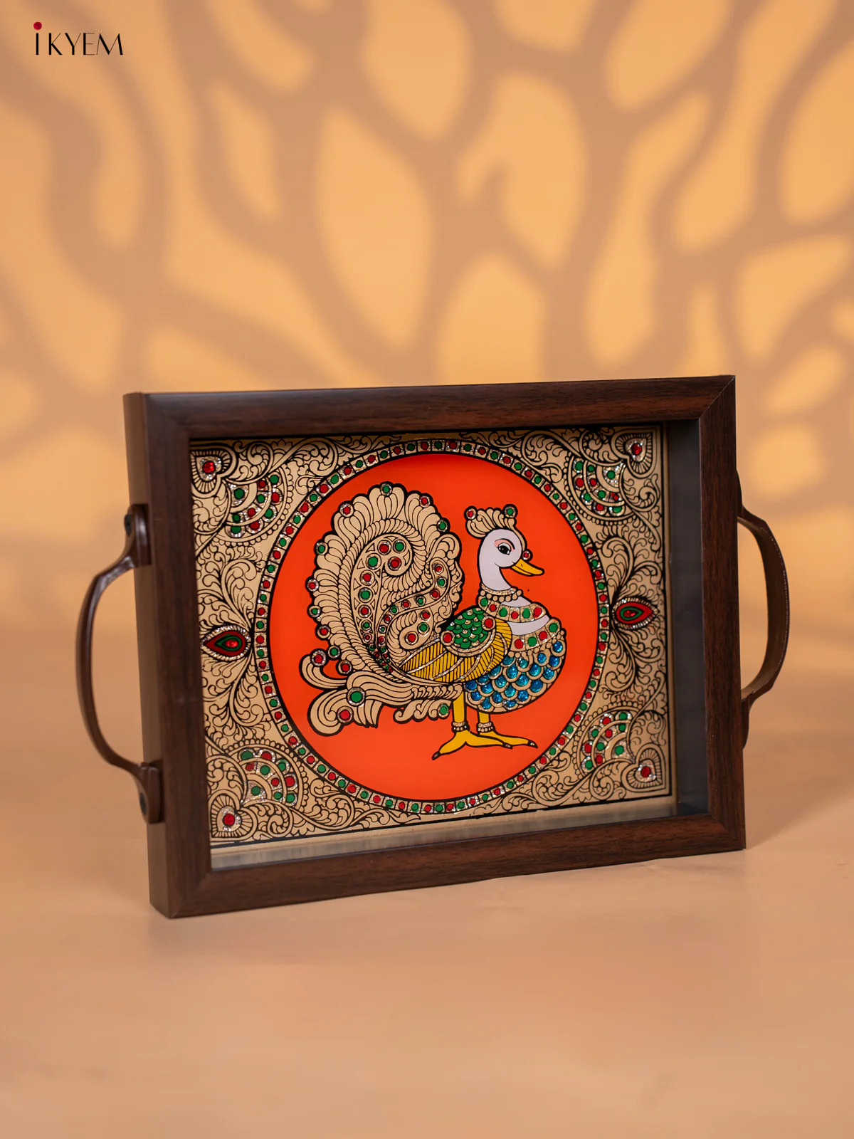 Reverse Glass Painted Tray (9x7) - Annapakshi - Orange - KI02111 - Image 2