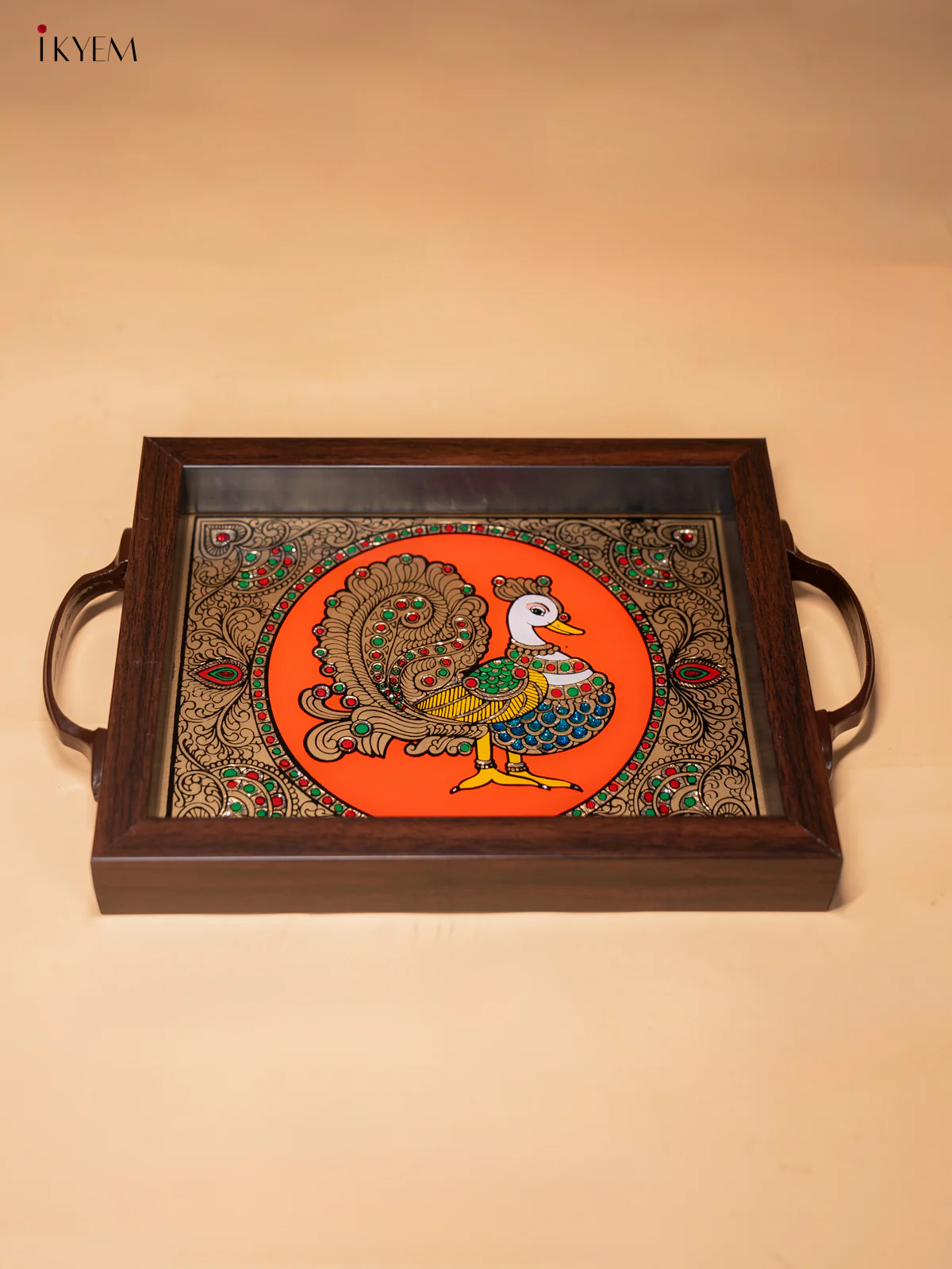Reverse Glass Painted Tray (9x7) - Annapakshi - Orange - KI02111 - Image 3