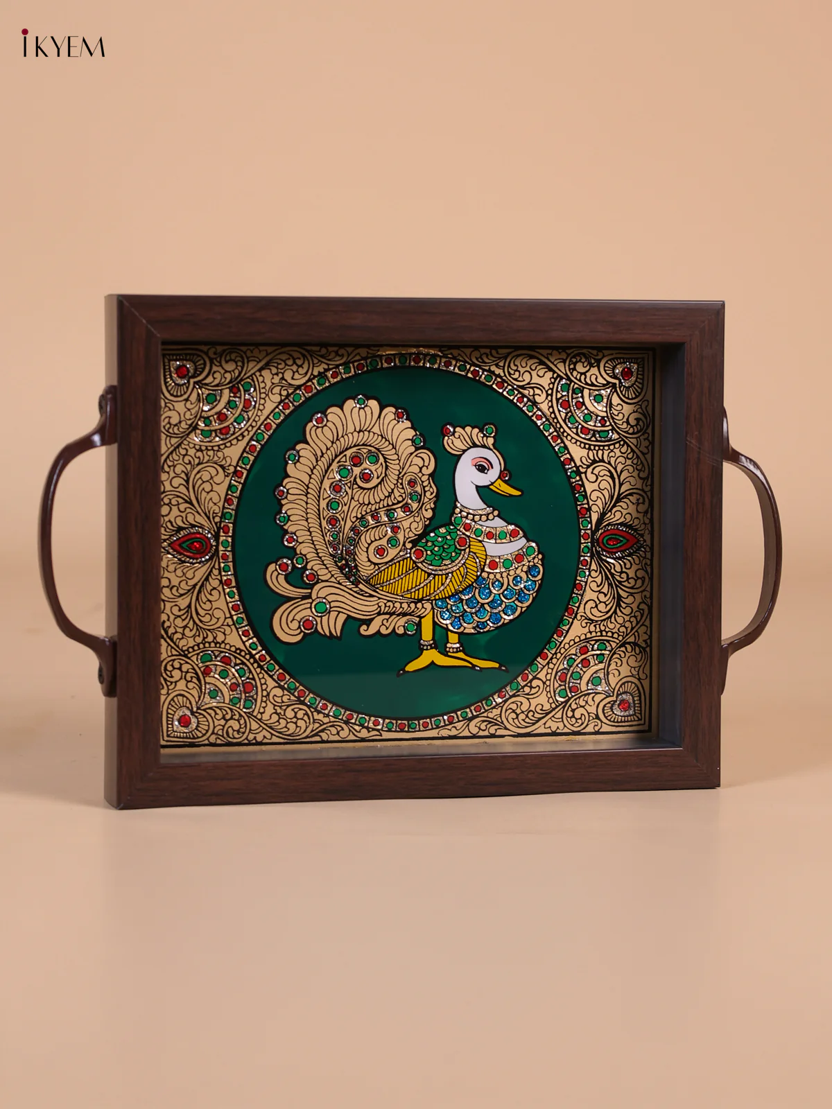 Reverse Glass Painted Tray (9x7) - Annapakshi - Green - KI02112 - Image 3